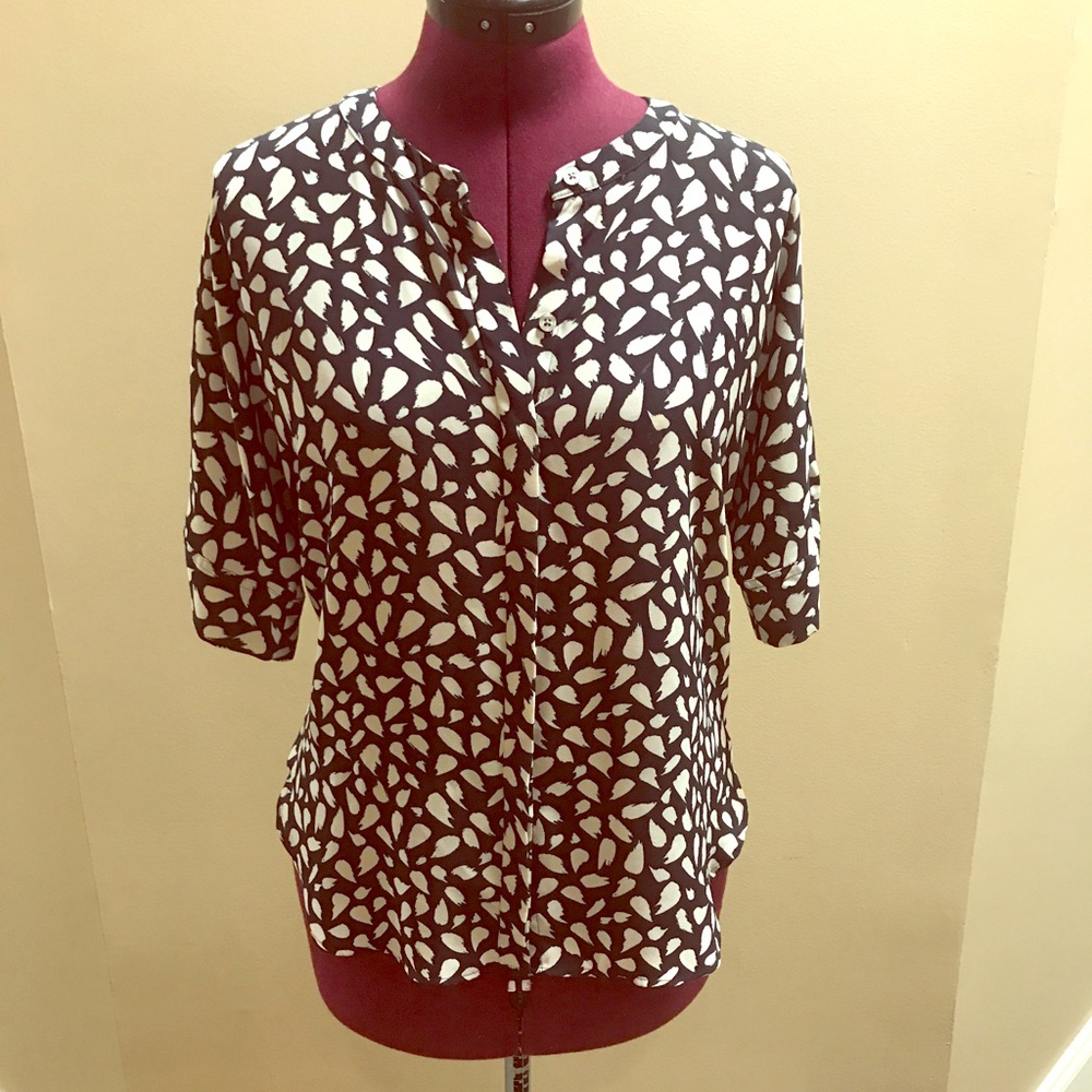 Mixed media button down cap sleeve shirt